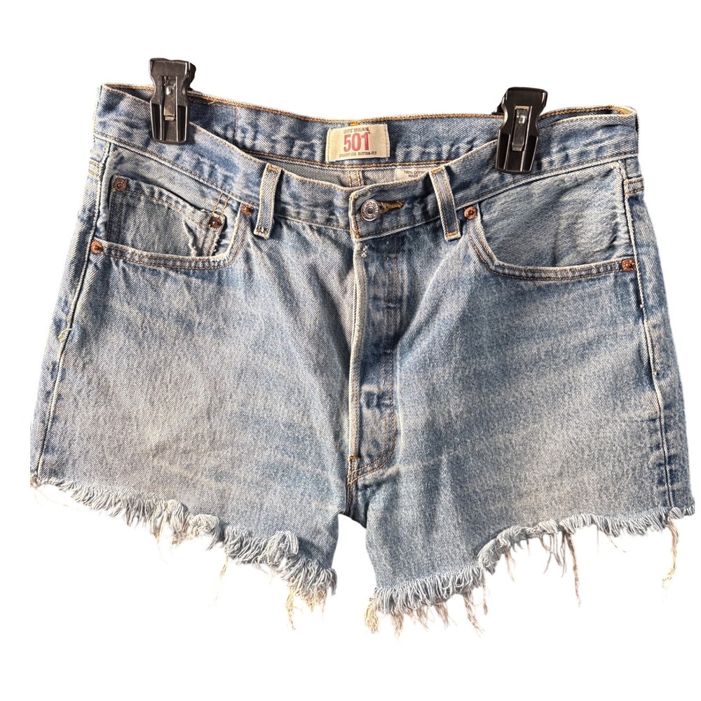 Levi's 501 Button Fly Cutoff Shorts Women's 35 Raw Hem Distressed Denim